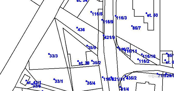 Parcela st. 35/5 v KÚ Brteč, Katastrální mapa
