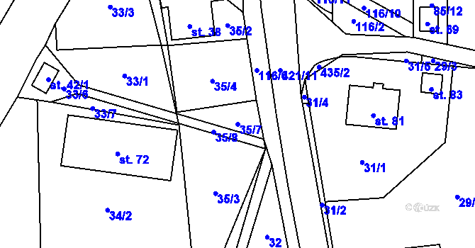 Parcela st. 35/7 v KÚ Brteč, Katastrální mapa