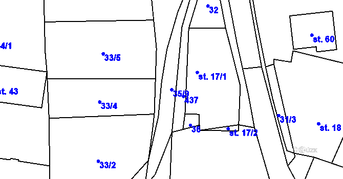 Parcela st. 35/9 v KÚ Brteč, Katastrální mapa