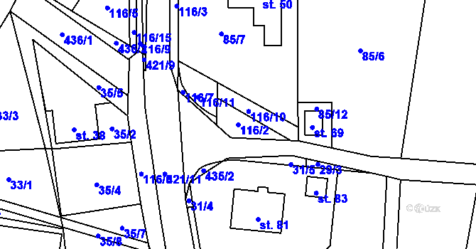Parcela st. 116/2 v KÚ Brteč, Katastrální mapa