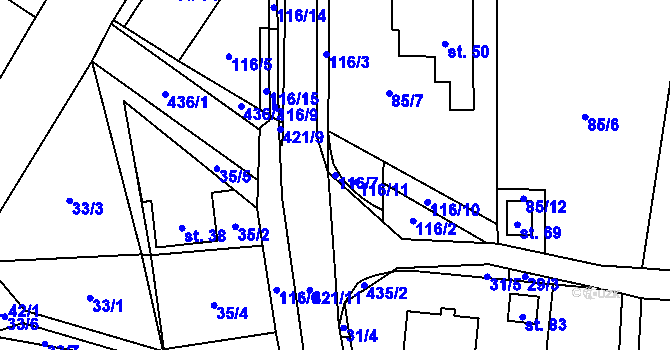 Parcela st. 116/7 v KÚ Brteč, Katastrální mapa