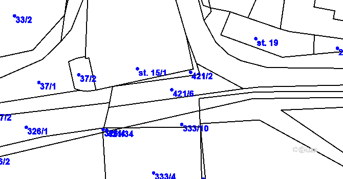 Parcela st. 421/6 v KÚ Brteč, Katastrální mapa