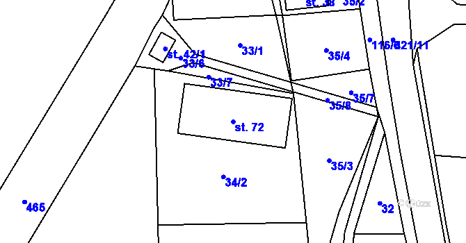Parcela st. 72 v KÚ Brteč, Katastrální mapa