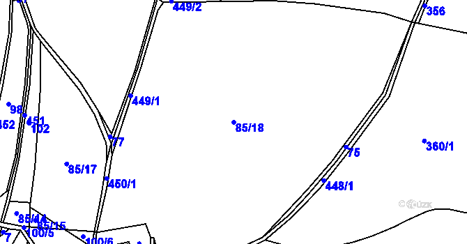 Parcela st. 85/18 v KÚ Brteč, Katastrální mapa