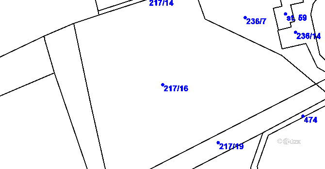 Parcela st. 217/16 v KÚ Brteč, Katastrální mapa