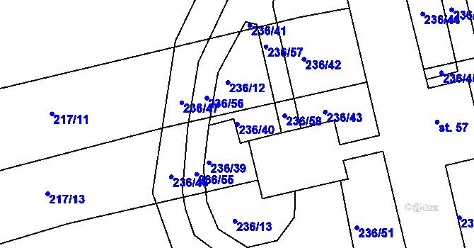Parcela st. 236/40 v KÚ Brteč, Katastrální mapa