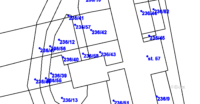 Parcela st. 236/43 v KÚ Brteč, Katastrální mapa