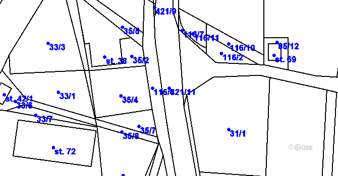 Parcela st. 421/11 v KÚ Brteč, Katastrální mapa