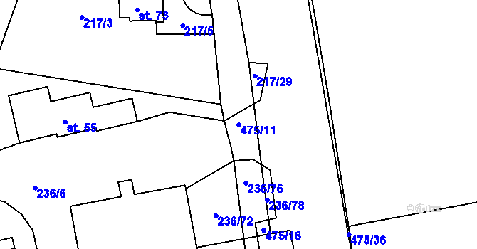 Parcela st. 475/11 v KÚ Brteč, Katastrální mapa