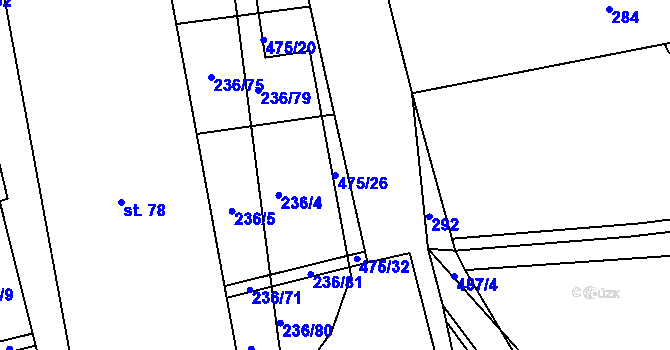 Parcela st. 475/26 v KÚ Brteč, Katastrální mapa