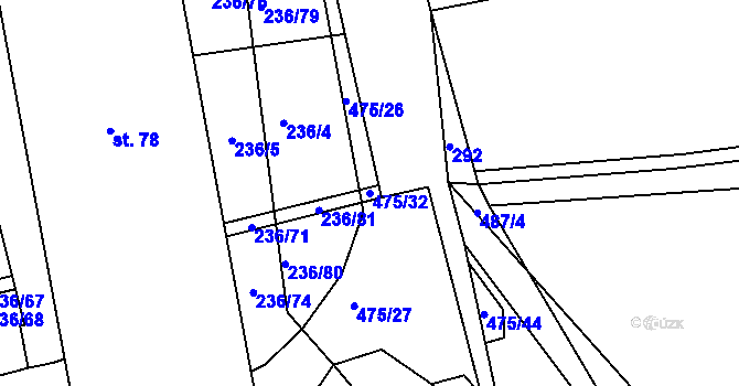 Parcela st. 475/32 v KÚ Brteč, Katastrální mapa