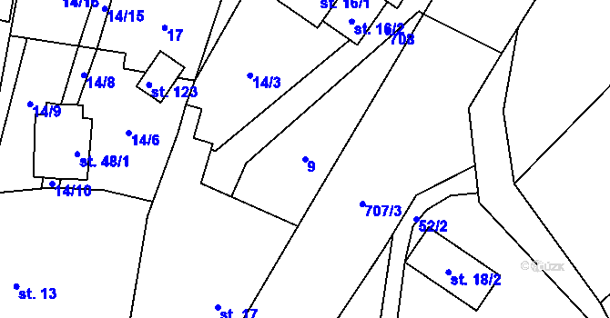 Parcela st. 9 v KÚ Brtná, Katastrální mapa