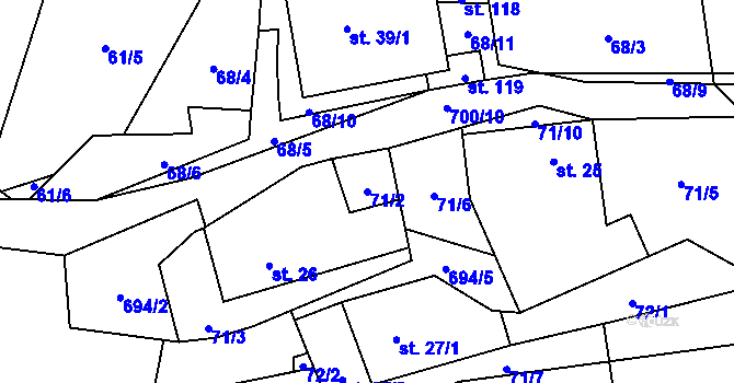 Parcela st. 71/2 v KÚ Brtná, Katastrální mapa