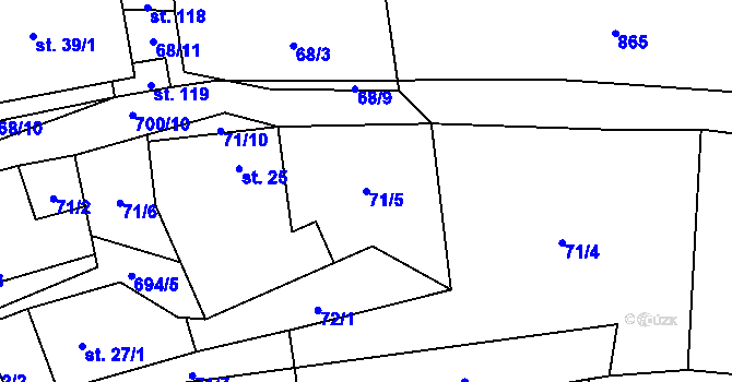 Parcela st. 71/5 v KÚ Brtná, Katastrální mapa