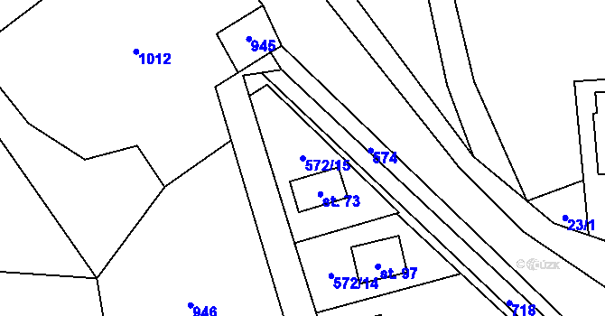 Parcela st. 572/15 v KÚ Brtná, Katastrální mapa