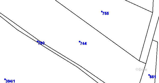 Parcela st. 744 v KÚ Brtná, Katastrální mapa