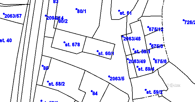 Parcela st. 60/1 v KÚ Brtnice, Katastrální mapa