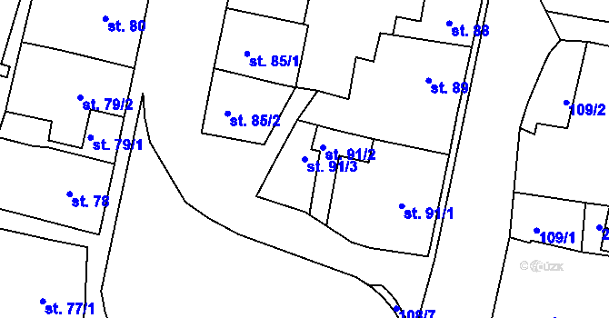 Parcela st. 91/3 v KÚ Brtnice, Katastrální mapa