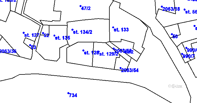 Parcela st. 129/2 v KÚ Brtnice, Katastrální mapa