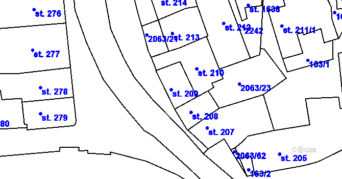Parcela st. 209 v KÚ Brtnice, Katastrální mapa