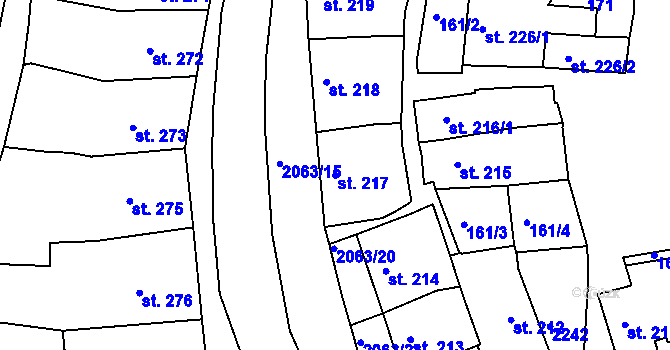 Parcela st. 217 v KÚ Brtnice, Katastrální mapa