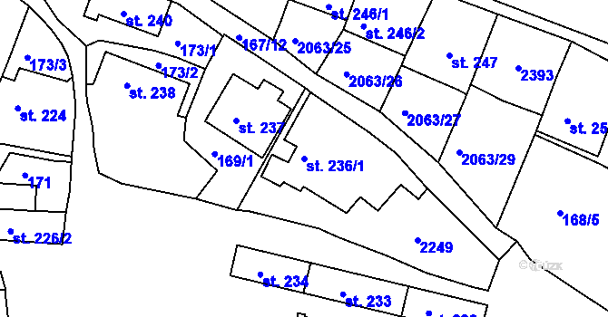 Parcela st. 236/1 v KÚ Brtnice, Katastrální mapa