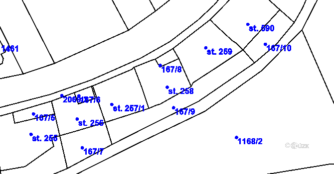 Parcela st. 258 v KÚ Brtnice, Katastrální mapa