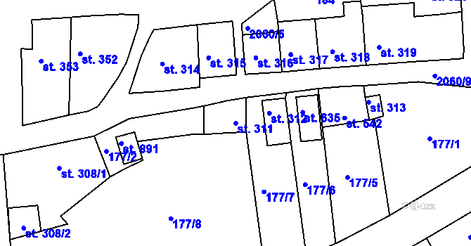 Parcela st. 311 v KÚ Brtnice, Katastrální mapa