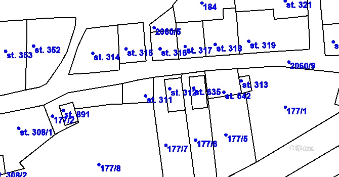 Parcela st. 312 v KÚ Brtnice, Katastrální mapa