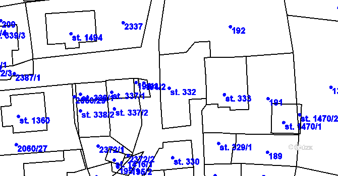 Parcela st. 332 v KÚ Brtnice, Katastrální mapa