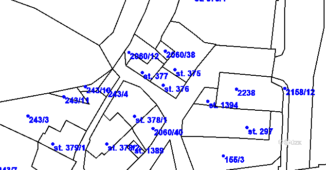 Parcela st. 376 v KÚ Brtnice, Katastrální mapa