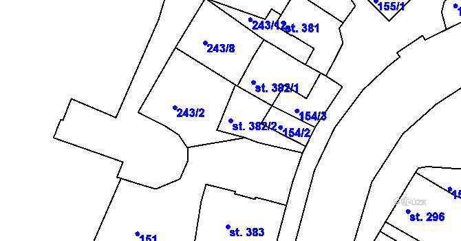 Parcela st. 382/2 v KÚ Brtnice, Katastrální mapa