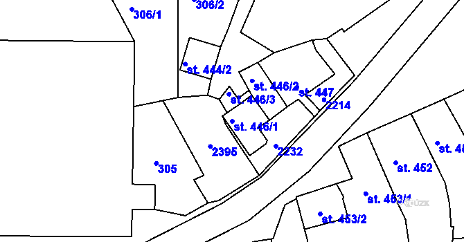 Parcela st. 446/1 v KÚ Brtnice, Katastrální mapa