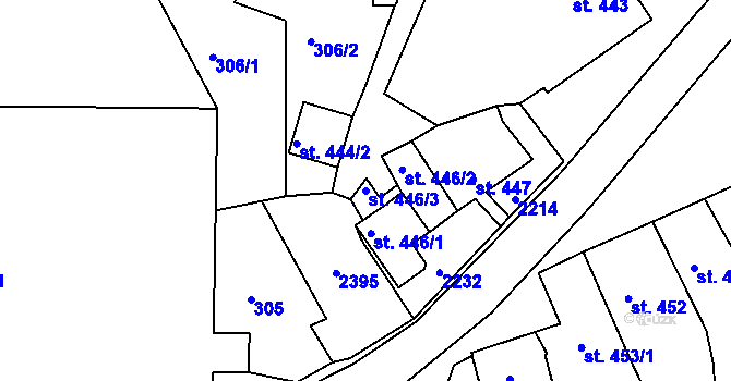 Parcela st. 446/3 v KÚ Brtnice, Katastrální mapa