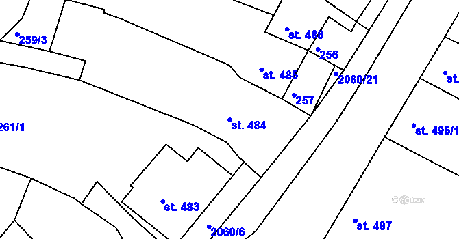 Parcela st. 484 v KÚ Brtnice, Katastrální mapa