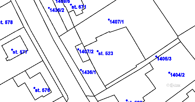 Parcela st. 523 v KÚ Brtnice, Katastrální mapa