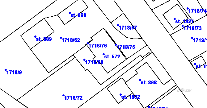Parcela st. 572 v KÚ Brtnice, Katastrální mapa
