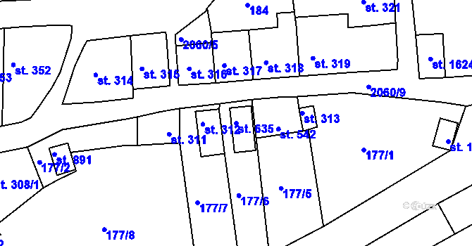 Parcela st. 635 v KÚ Brtnice, Katastrální mapa