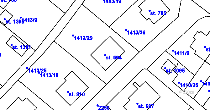 Parcela st. 694 v KÚ Brtnice, Katastrální mapa