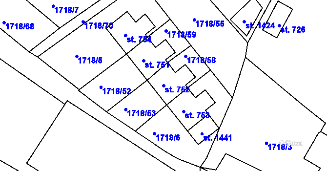 Parcela st. 752 v KÚ Brtnice, Katastrální mapa
