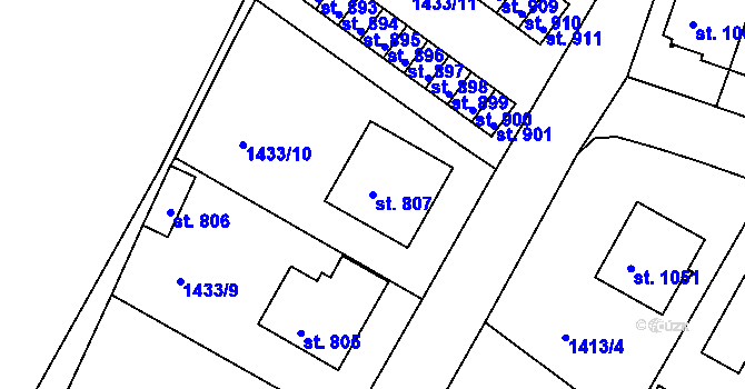 Parcela st. 807 v KÚ Brtnice, Katastrální mapa
