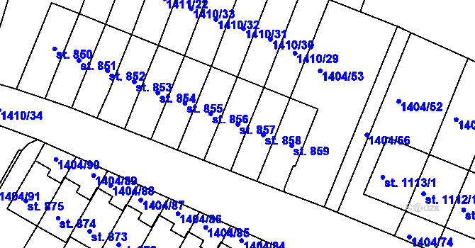 Parcela st. 857 v KÚ Brtnice, Katastrální mapa