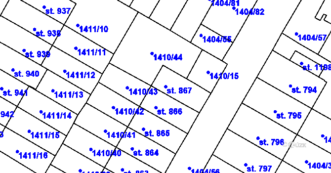 Parcela st. 867 v KÚ Brtnice, Katastrální mapa