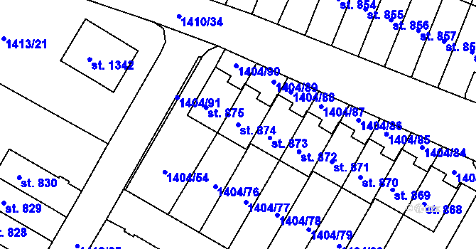 Parcela st. 874 v KÚ Brtnice, Katastrální mapa