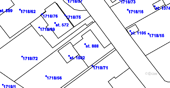 Parcela st. 888 v KÚ Brtnice, Katastrální mapa