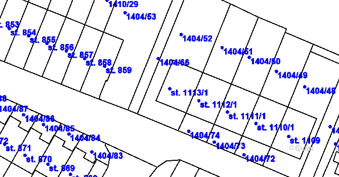 Parcela st. 1113/1 v KÚ Brtnice, Katastrální mapa