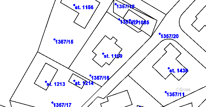 Parcela st. 1169 v KÚ Brtnice, Katastrální mapa