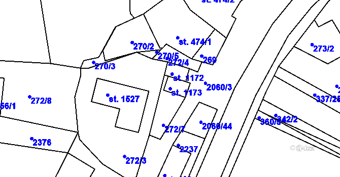 Parcela st. 1173 v KÚ Brtnice, Katastrální mapa