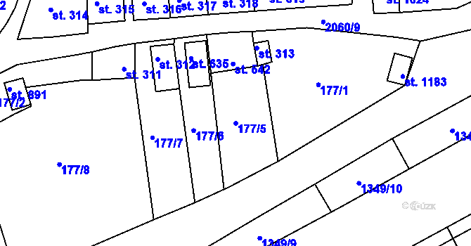 Parcela st. 177/5 v KÚ Brtnice, Katastrální mapa