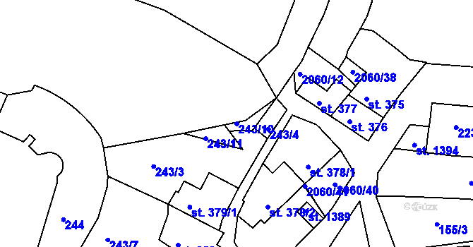 Parcela st. 243/10 v KÚ Brtnice, Katastrální mapa